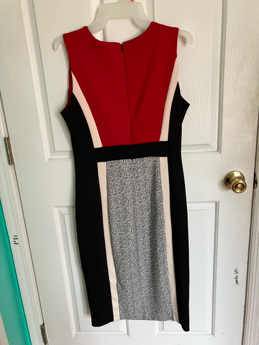 Enfocus Studio Red, Black & Cream Colorblock Midi Sheath Dress